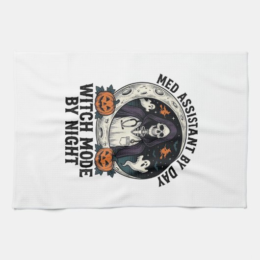 Medizinischer Assistent Halloween Hexe Vintage Gra Geschirrtuch (Horizontal)