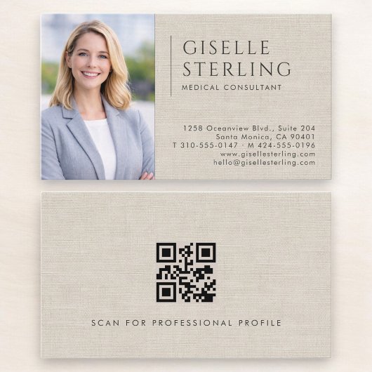 Medizinischer Berater Leinen Foto QR-Code Visitenkarte