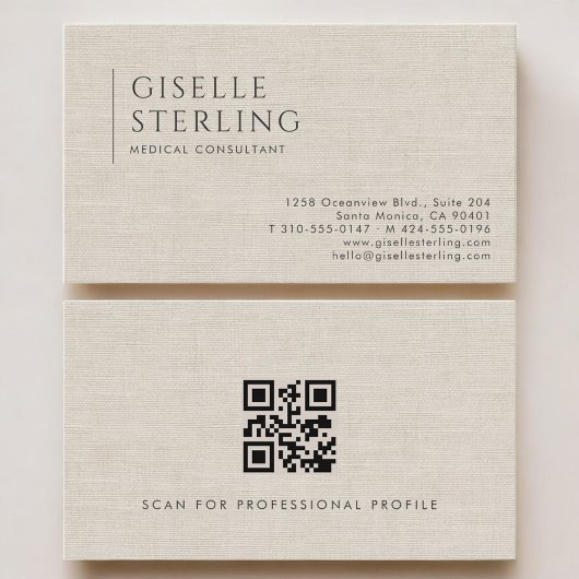 Medizinischer Berater Neutraler Leinen-QR-Code Visitenkarte