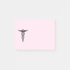 Medizinischer Caduceus auf Rosa Post-it Klebezettel
