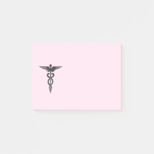 Medizinischer Caduceus auf Rosa Post-it Klebezettel