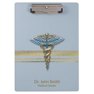 Medizinischer Caduceus Hellblau Faux-Goldfolie Str Klemmbrett