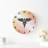 Medizinischer Caduceus-Look aus rustikalem Marmor Große Wanduhr (Zuhause)