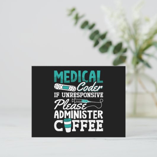 Medizinischer Coder-Kaffeekocher für ICD-Coding Postkarte (Stehend Vorderseite)