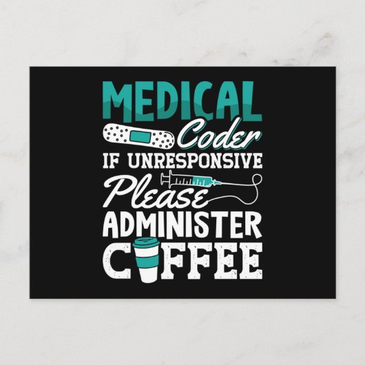 Medizinischer Coder-Kaffeekocher für ICD-Coding Postkarte (Vorderseite)