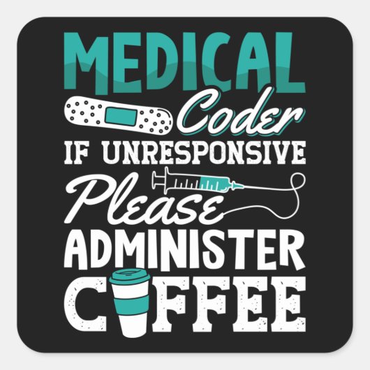 Medizinischer Coder-Kaffeekocher für ICD-Coding Quadratischer Aufkleber (Vorderseite)
