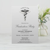 Medizinischer Eleganter Schwarz-weißer Caduceus Ab Einladung (Stehend Vorderseite)