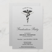 Medizinischer Eleganter Schwarz-weißer Caduceus Ab Einladung (Vorne/Hinten)
