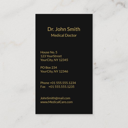 Medizinischer GoldCaduceus auf Schwarzem - Visitenkarte (Rückseite)