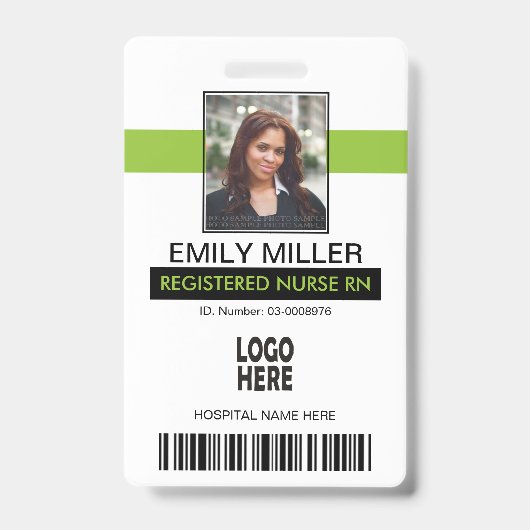 Medizinischer Mitarbeiter mit grüner Kalk-Fotovorl Ausweis (Vorderseite)