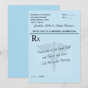 Medizinischer Rezeptblock Blaue Hochzeitsfeier Einladung