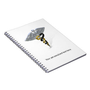 Medizinischer Silber-Caduceus Schwarz Gold - Notiz Notizblock