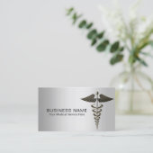 Medizinischer silberner Caduceus-elegantes Metall Visitenkarte (Stehend Vorderseite)