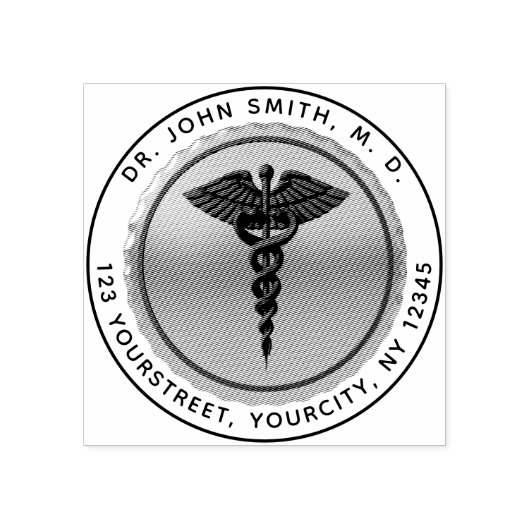 Medizinisches Caduceus-Emblem Runde Rücksendeadres Gummistempel (Prägung)
