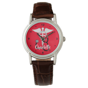 Medizinisches Caduceus-Personalsymbol Personalisie Armbanduhr