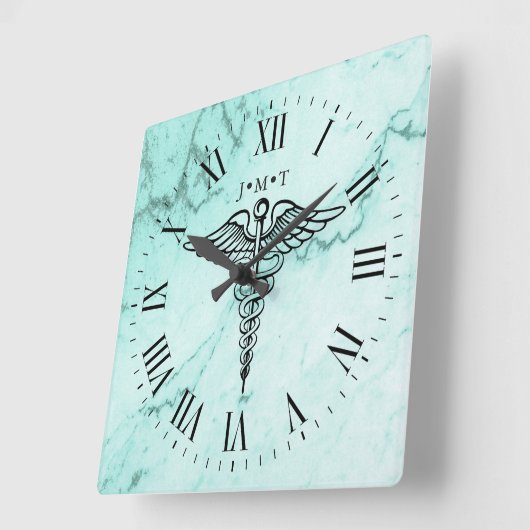 Medizinisches Caduceus-Symbol-kundenspezifischer Quadratische Wanduhr (Winkel)