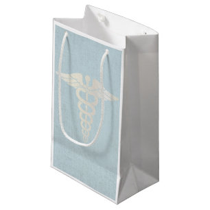 Medizinisches Caduceus-Symbol-nobles blaues Leinen Kleine Geschenktüte