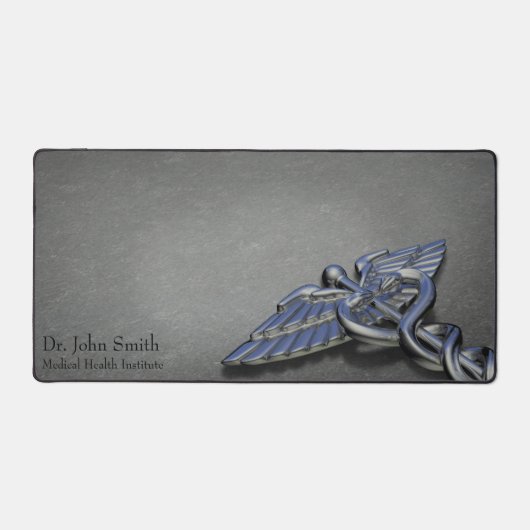Medizinisches Caduceus Symbol Silver Chrome Berufl Schreibtischunterlage (Vorderseite)