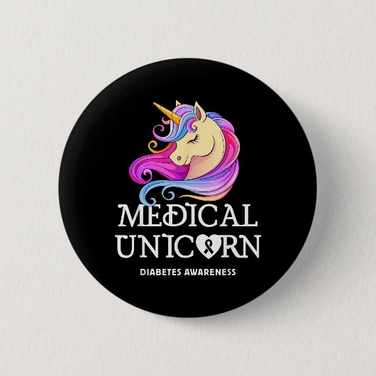 Medizinisches Einhorn Diabetes-Bewusstsein Button (Vorderseite)