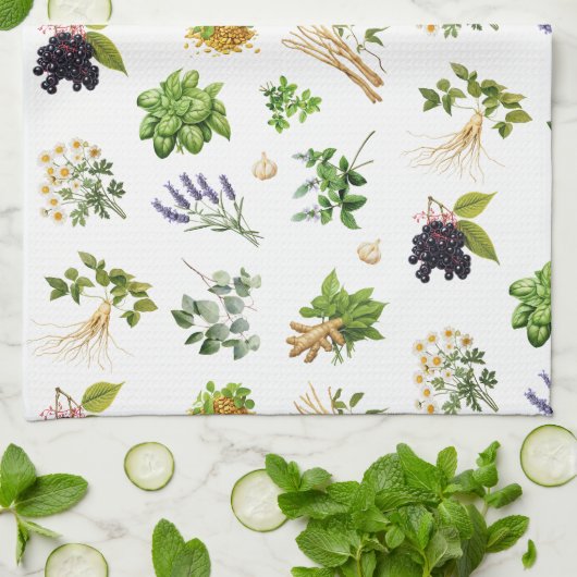 Medizinisches Kräutermuster Geschirrtuch (Gefaltet)