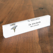 Medizinisches silbernes Caduceus-Schwarz-Gold - Namensplakette (Seite)