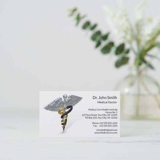 Medizinisches silbernes Caduceus-Schwarz-Gold - Visitenkarte (Stehend Vorderseite)