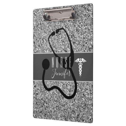 Medizinisches Stethoskop Silver Glitzer Monogramm Klemmbrett (Links)