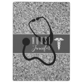 Medizinisches Stethoskop Silver Glitzer Monogramm Klemmbrett (Rückseite)