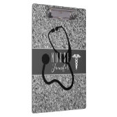 Medizinisches Stethoskop Silver Glitzer Monogramm Klemmbrett (Rechts)