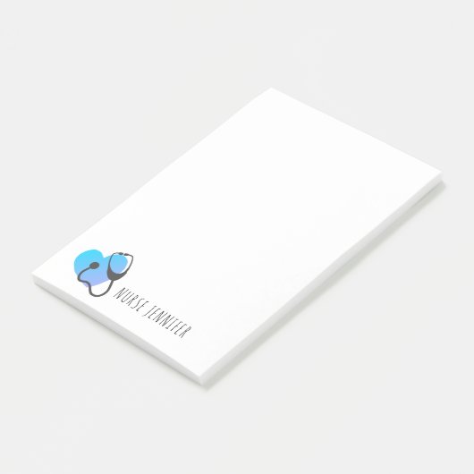 Medizinisches Stethoskop Weißes Aquamarines Herz P Post-it Klebezettel (angewinkelt)