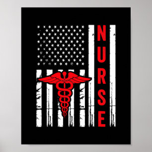 Medizinisches Symbol Caduceus Amerikanische Flagge Poster