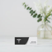Medizinisches Symbol Caduceus - Modernes Silbermet Mini Visitenkarte (Stehend Vorderseite)