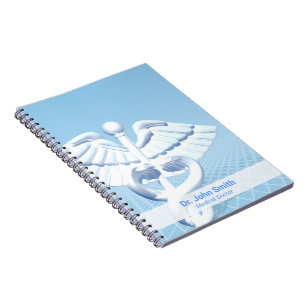 Medizinisches Weiß 3D Caduceus Blaues Design Notizblock