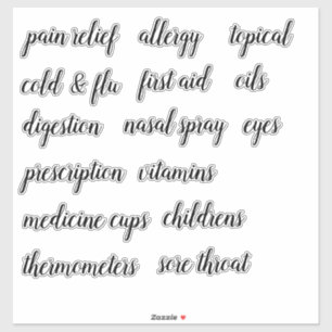 Medizinkabinett Organisation Script Label Aufklebe