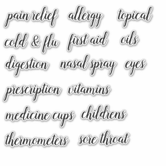 Medizinkabinett Organisation Script Label Aufklebe (Vorderseite)