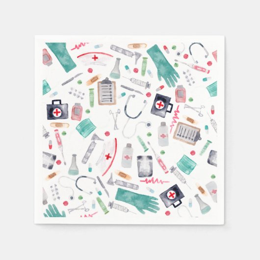 Medizinprodukte in Aquarellfarben Serviette (Vorderseite)