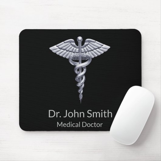 Medizinstudium Silver Caduceus auf schwarz Mousepad (Mit Mouse)