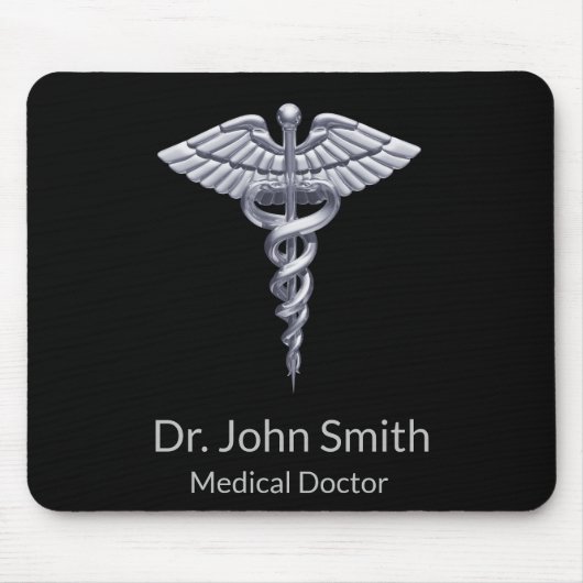 Medizinstudium Silver Caduceus auf schwarz Mousepad (Vorne)