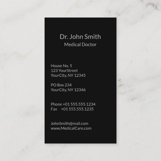 Medizinstudium Silver Caduceus auf schwarz Visitenkarte (Rückseite)