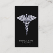 Medizinstudium Silver Caduceus auf schwarz Visitenkarte (Vorderseite)