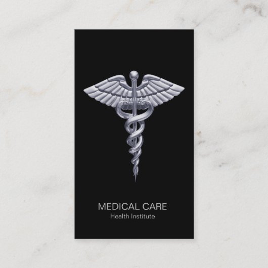 Medizinstudium Silver Caduceus auf schwarz Visitenkarte (Vorderseite)