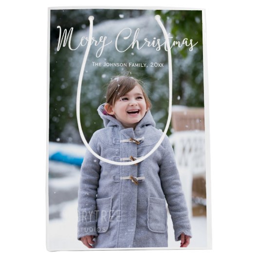 Meduim Snowing Foto Weihnachtsgrüße Geschenktasche Mittlere Geschenktüte (Vorderseite)