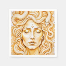 Medusa Ancient Goddess Portrait in Rich Yellow