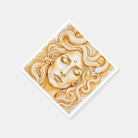 Medusa Ancient Goddess Portrait in Rich Yellow Serviette (Ecke)