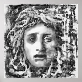 Medusa Antike Goddess Portrait in Grau Poster
