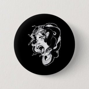 Medusa Blackwork Tattoo Flash Button