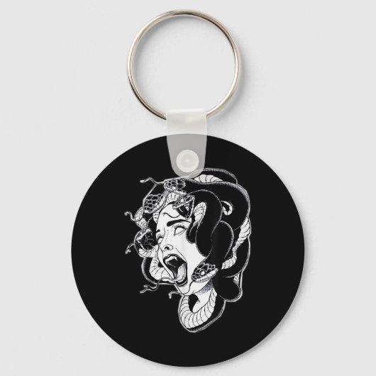 Medusa Blackwork Tattoo Flash Schlüsselanhänger (Vorderseite)