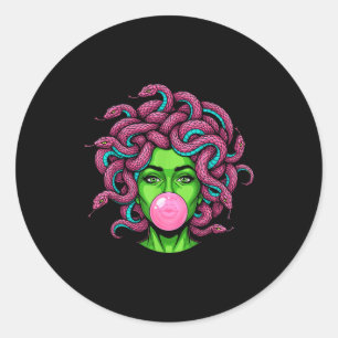Medusa bläst Bubble-Gum P Kunst Mythologie Design  Runder Aufkleber