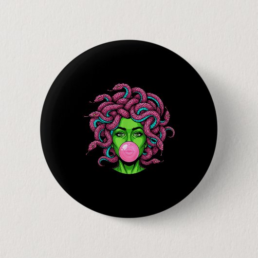 Medusa Blowing Bubblegum P Art Mythology Design Button (Vorderseite)