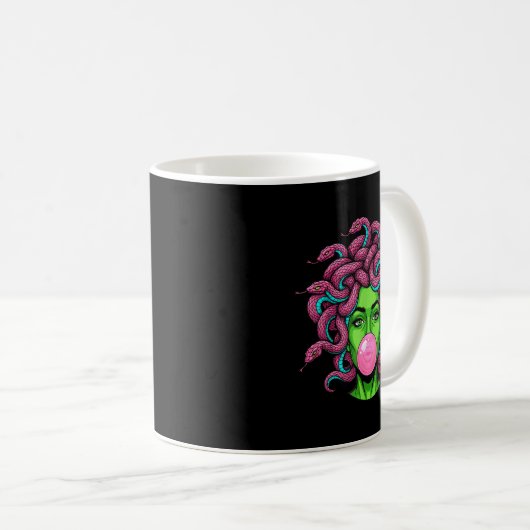 Medusa Blowing Bubblegum P Art Mythology Design Kaffeetasse (VorderseiteRechts)